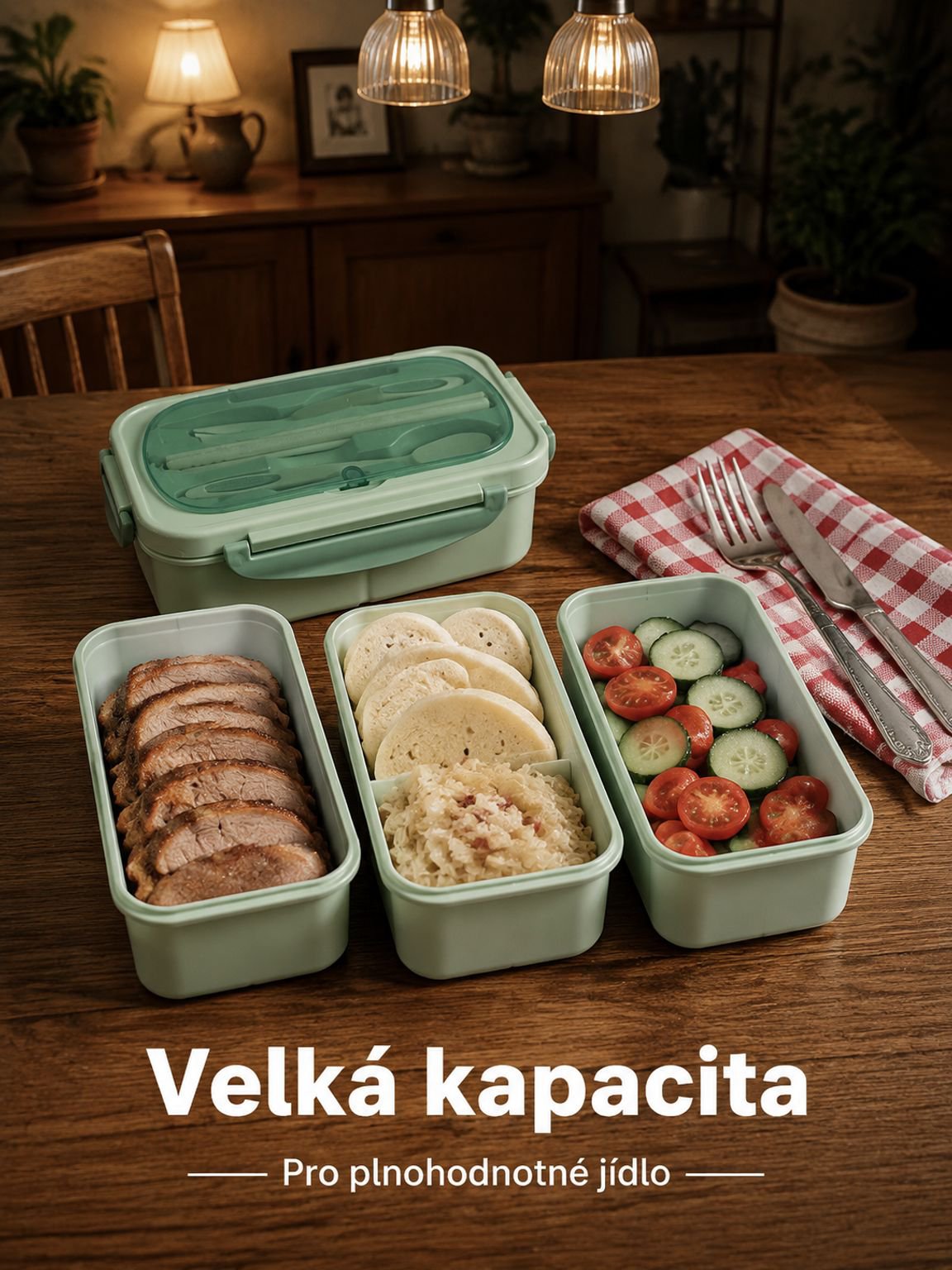 Přenosný třívrstvý obědový box