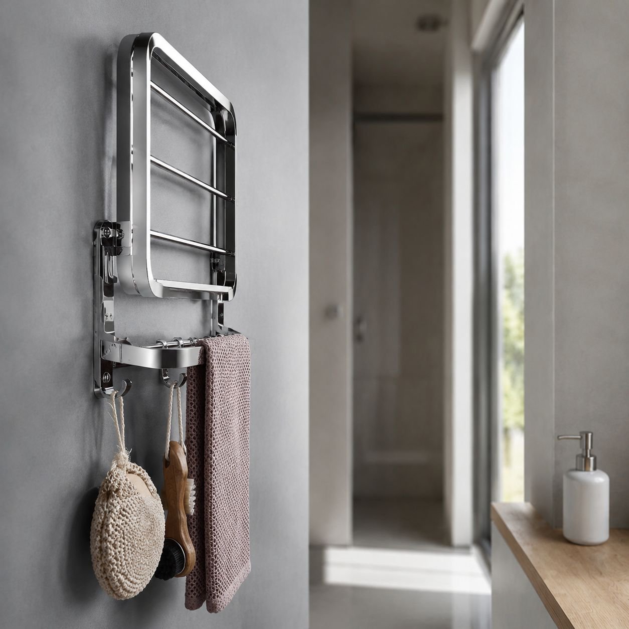 Stainless steel towel rack for organized bathroom