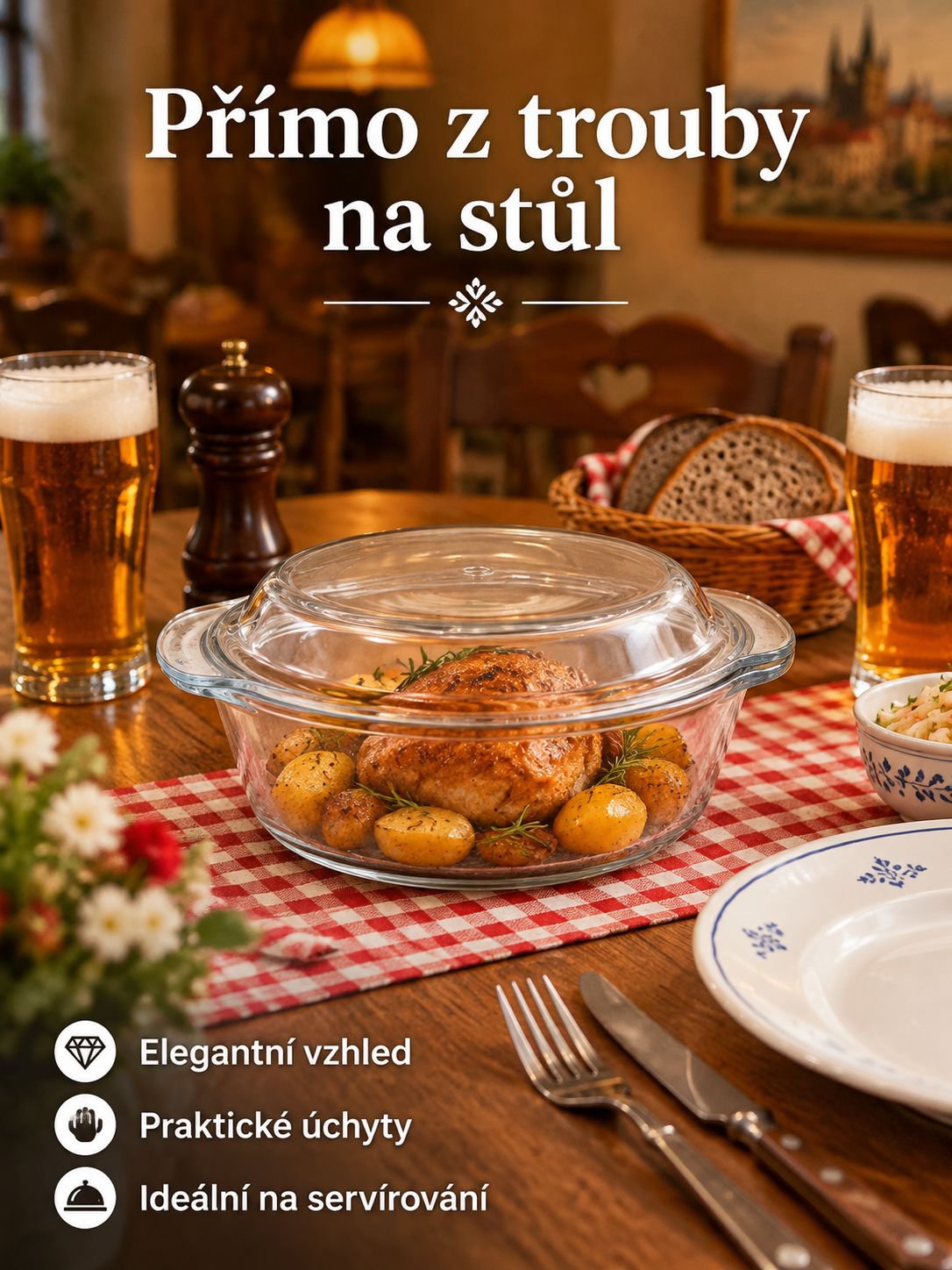 Křišťálová mísa s dvojitým uchem a krytou