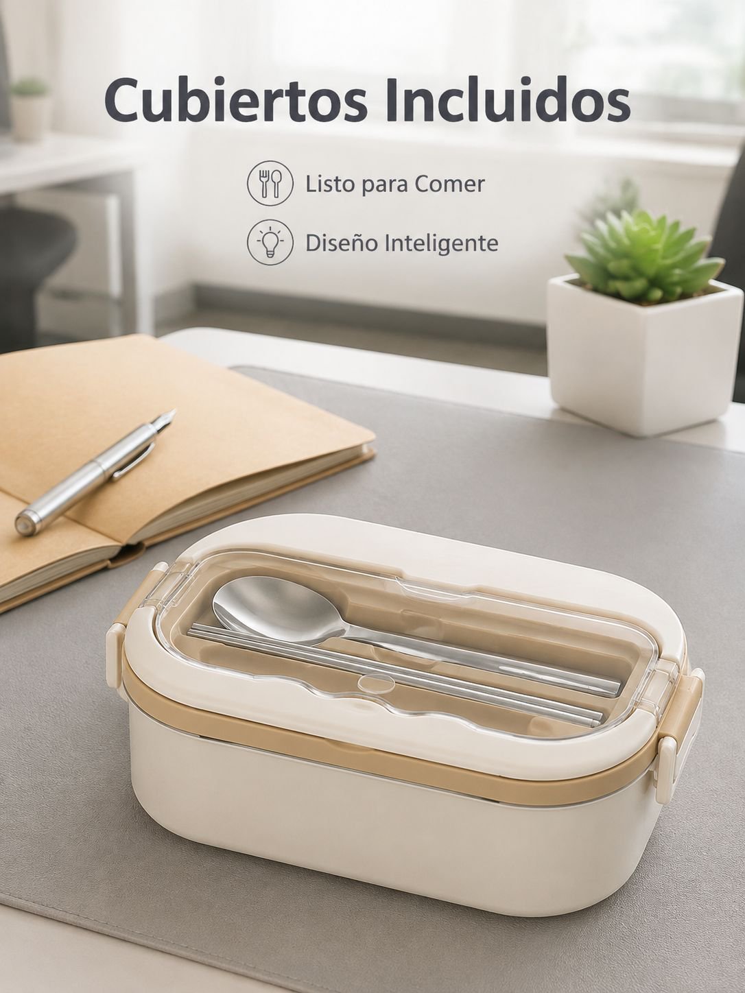 Caja bento de acero inoxidable de gran capacidad con divisores para estudiantes y oficinistas