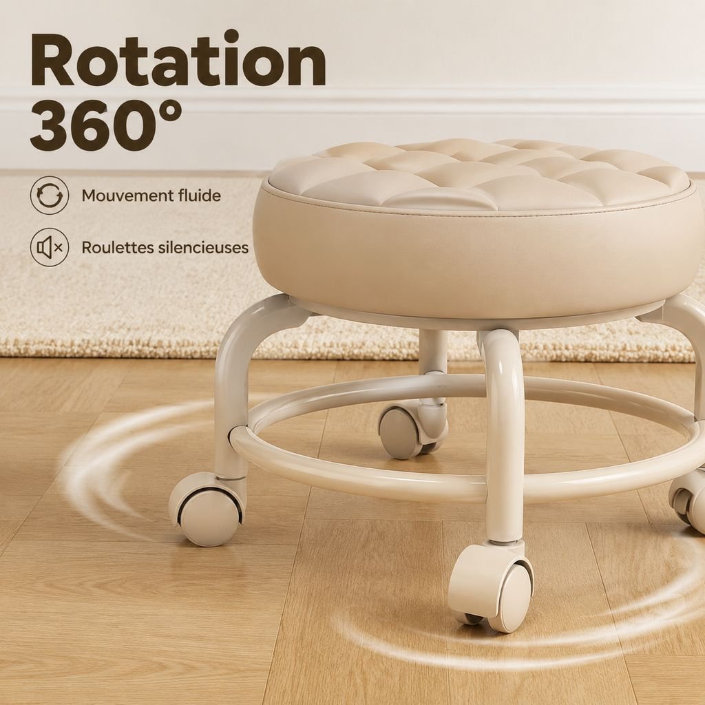 Tabouret de canapé portable avec roulettes pivotantes