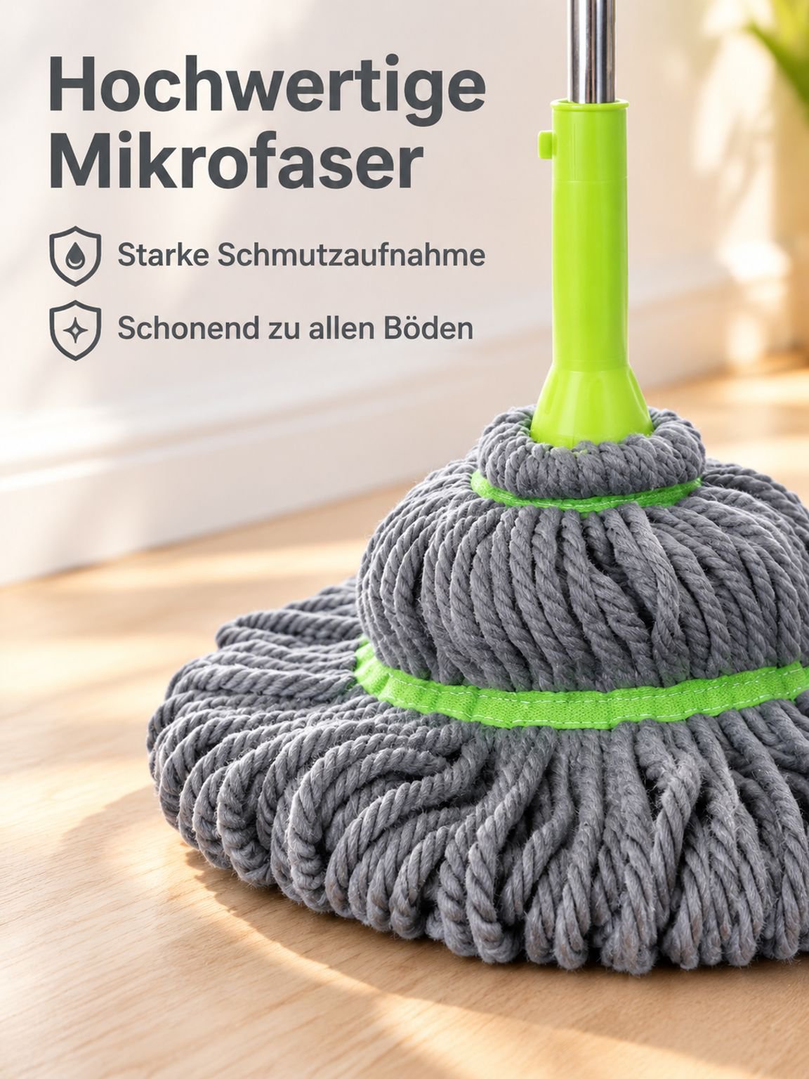 [Inklusive Ersatzkopf] Selbstauswringender Mikrofaser-Rotationsmopp