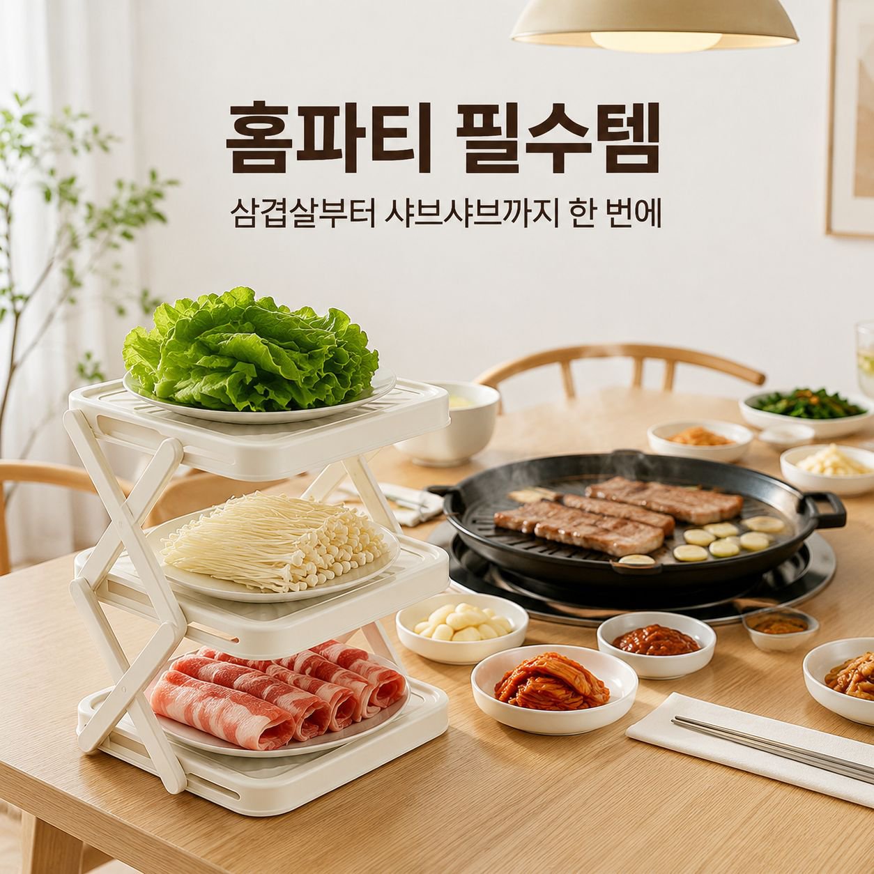가정용 접이식 다층 조리대 주방 정리 선반 샤브샤브 파티용 휴대식 야채 선반