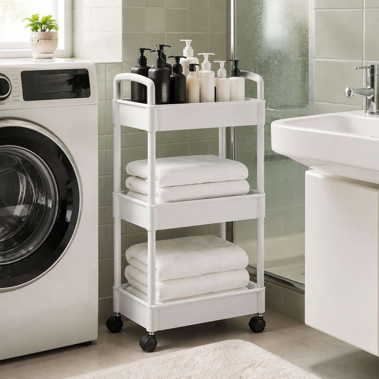 Rotating Multi-Tier Storage Trolley for Kitchen and Bathroom