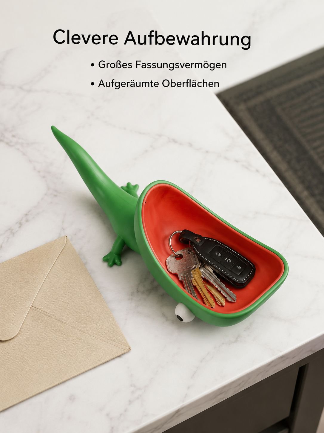 Detailansicht der Eidechsen-Seifenschale im modernen Badezimmer