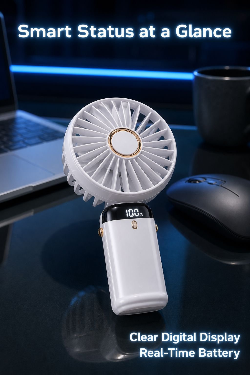 Mini Portable USB Folding Fan with Digital Display, Desktop Aromatherapy Fan