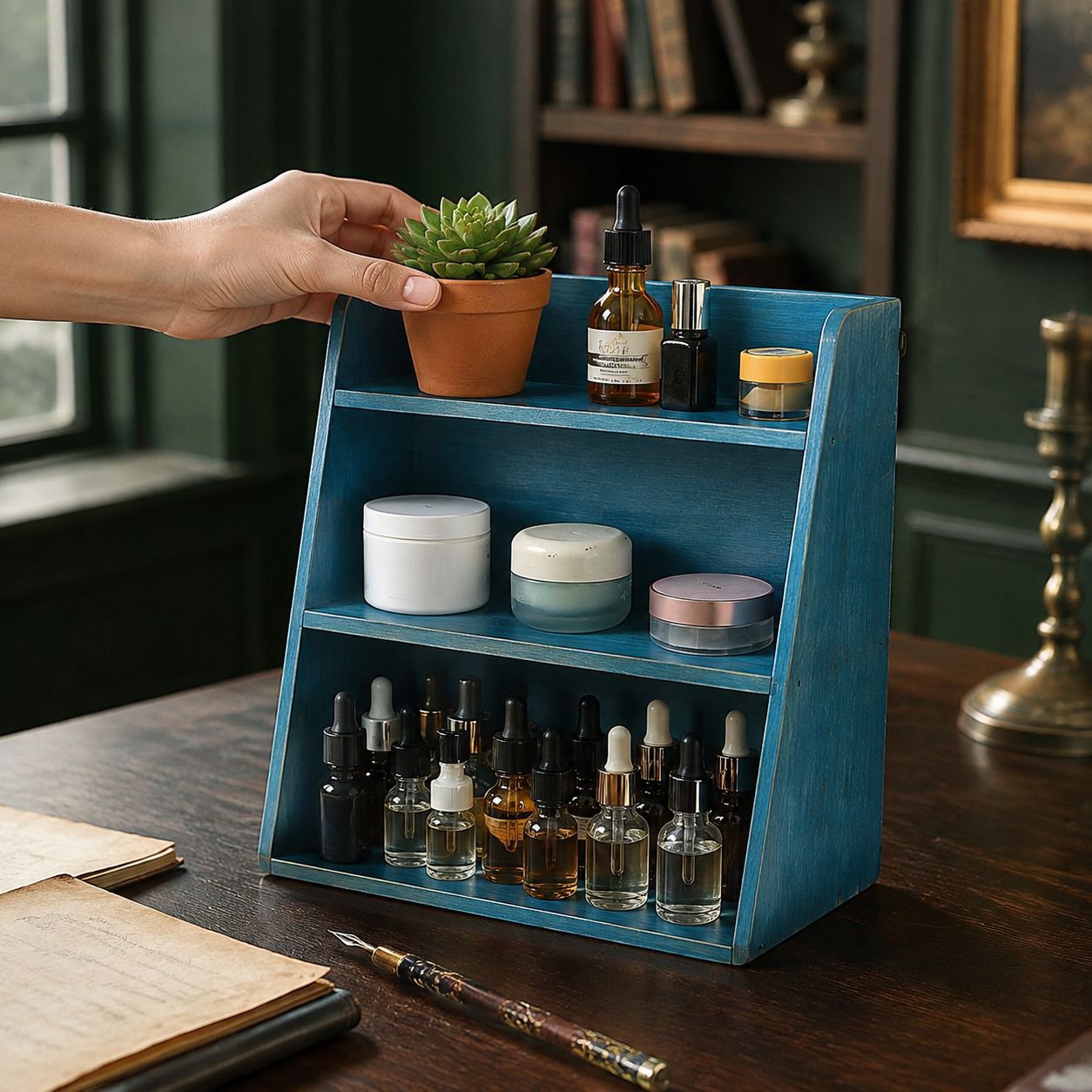Minimalist perfume cup rack installation in bathroom