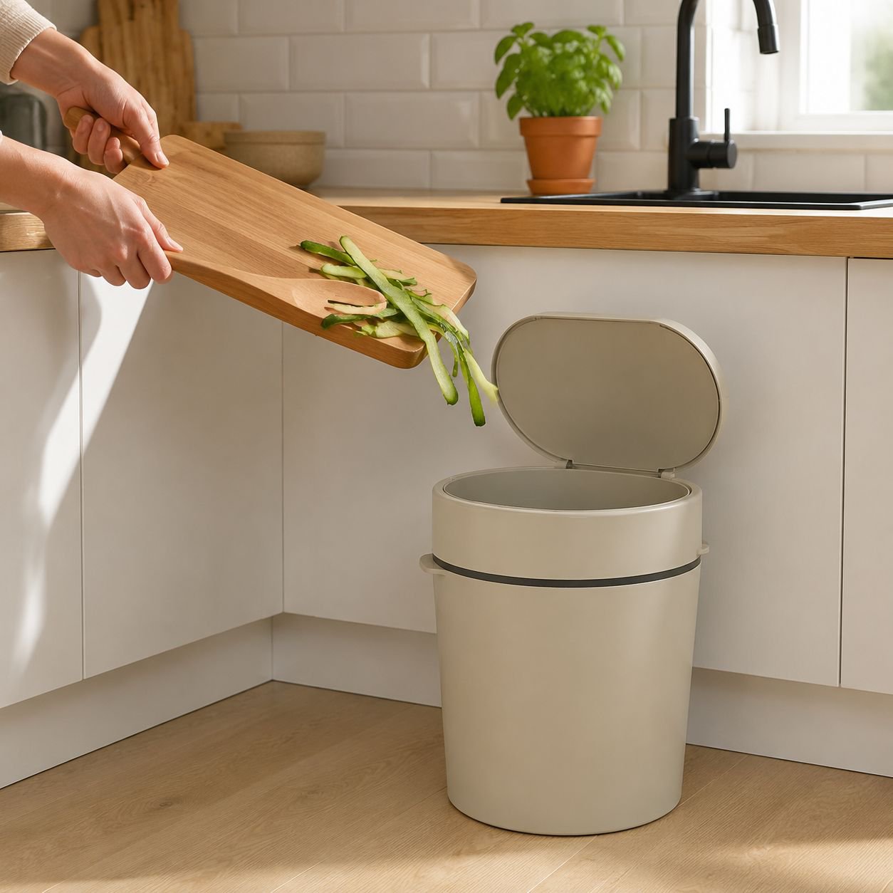 Pop-up lid large capacity trash can front view