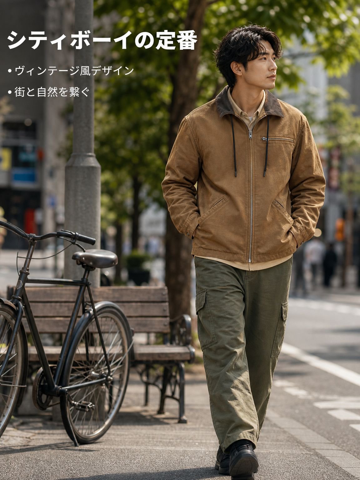 メンズ無地フード付きフリース裏地ジャケット正面画像