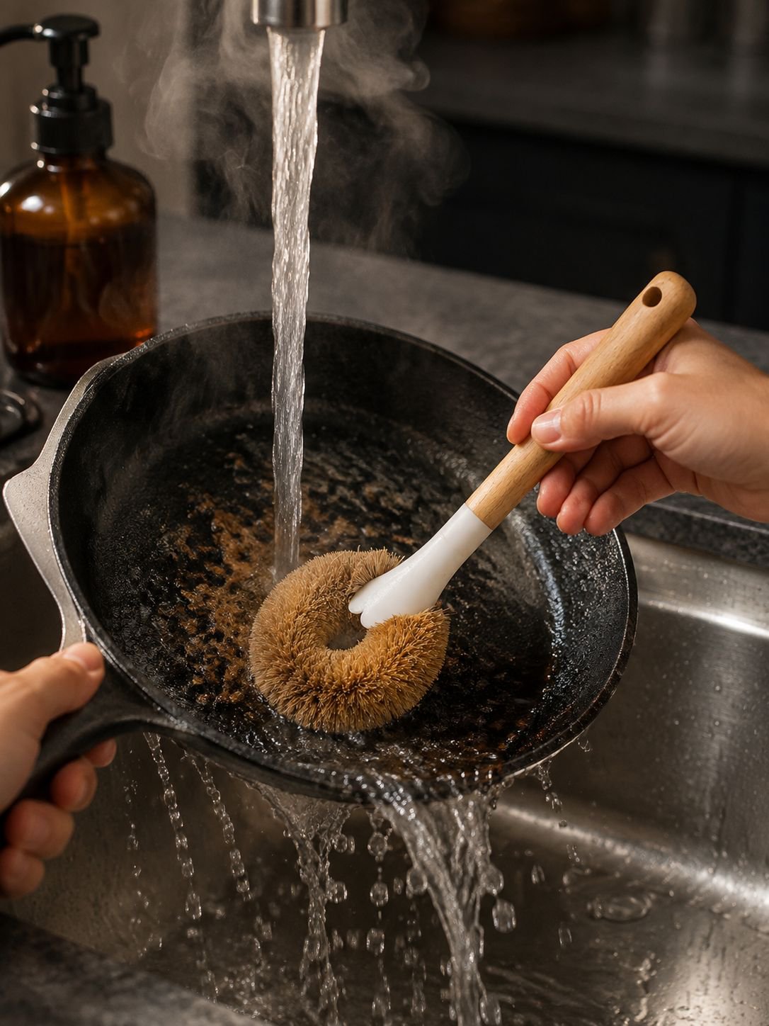 Strong coconut fiber bristles for effective kitchen cleaning