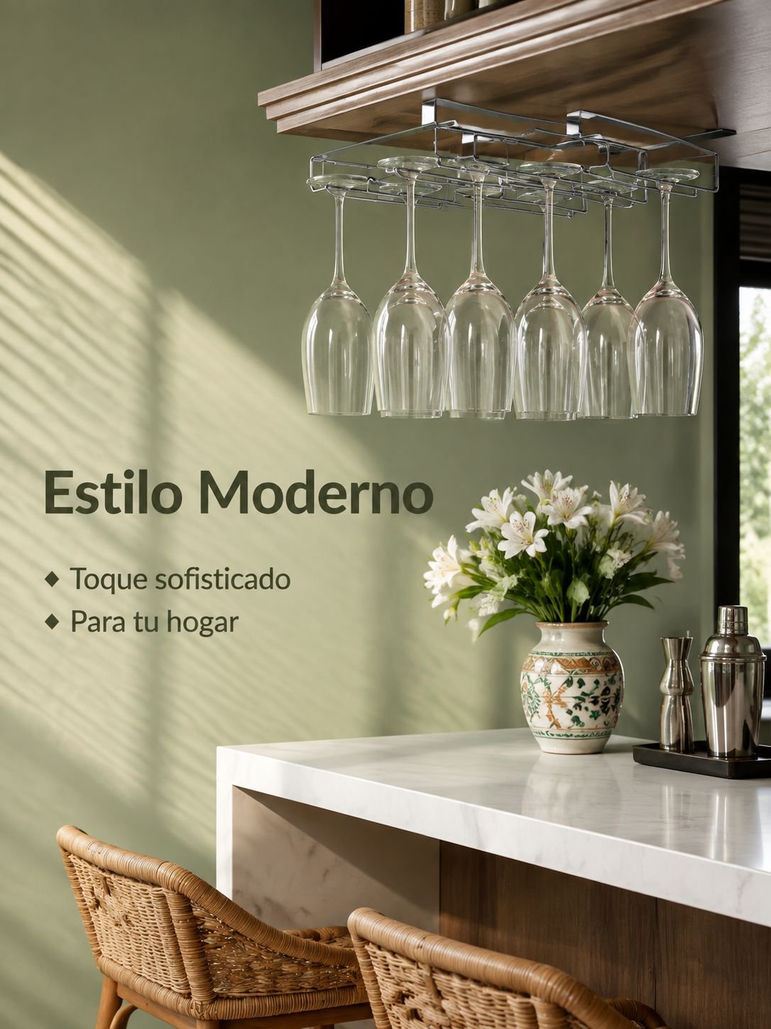 Estante colgante para copas de vino de acero inoxidable 304 bajo gabinete