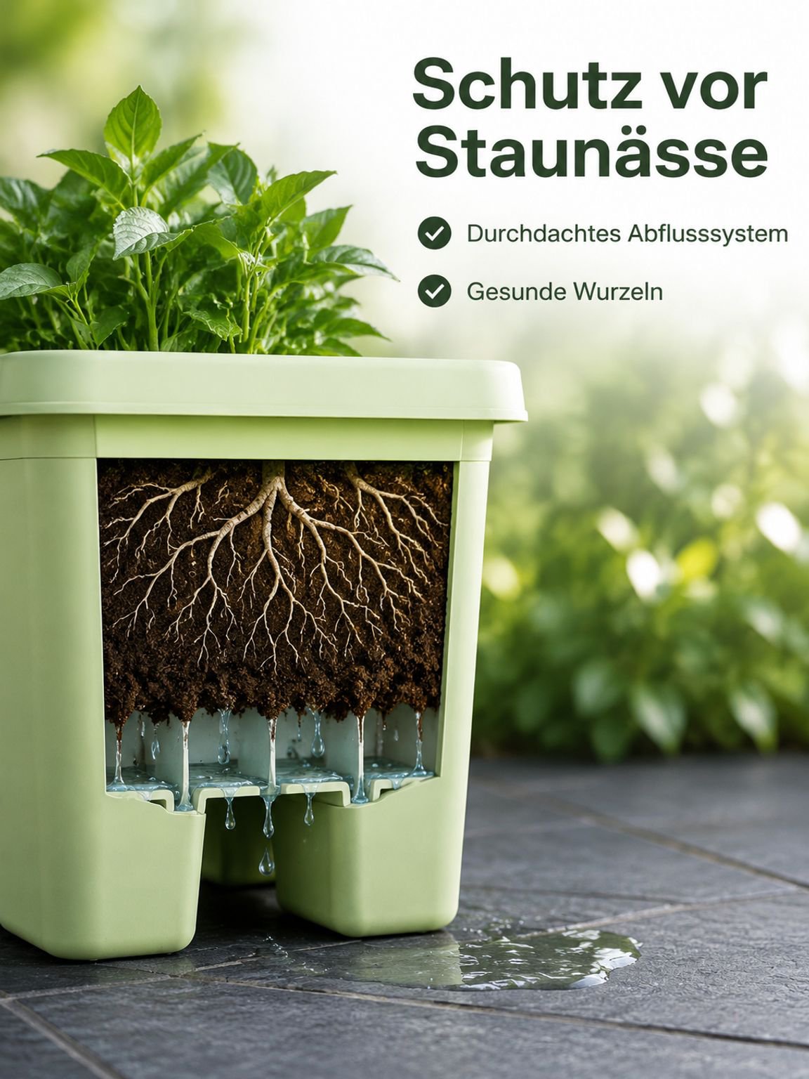 PP-Pflanzkasten für den Balkon, mit Wasserreservoir und Abflusssystem, 3 Liter Volumen