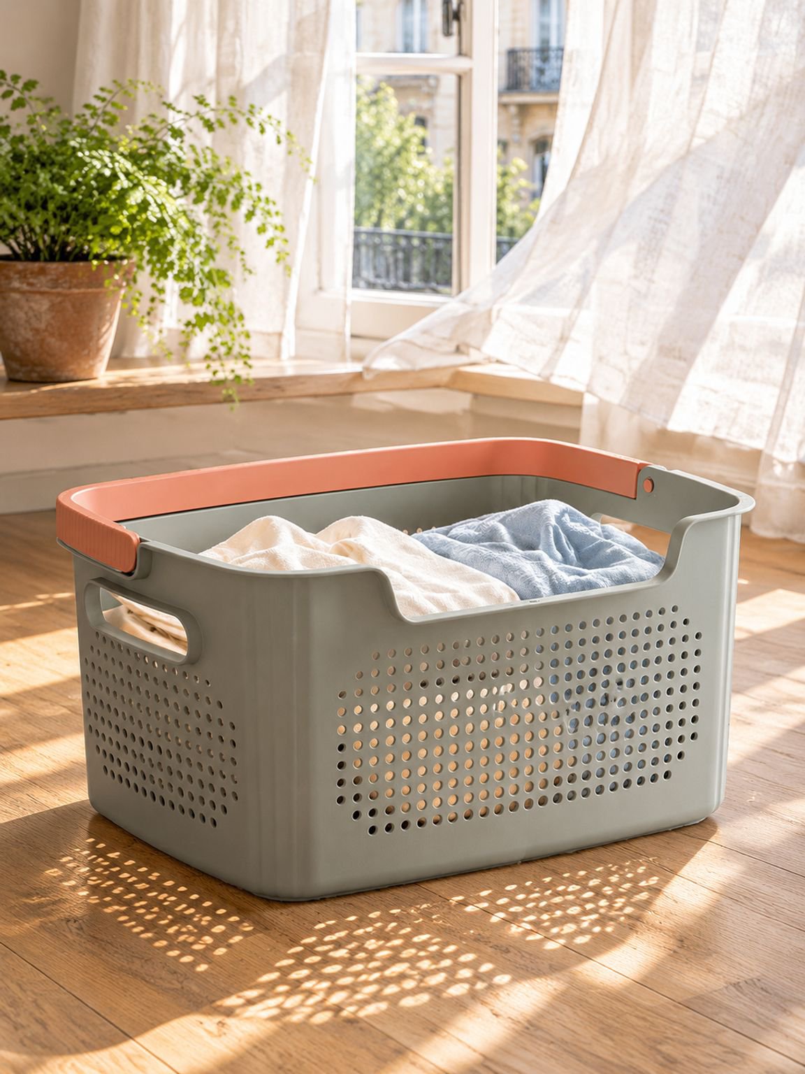 Panier à linge en plastique respirant pour usage domestique