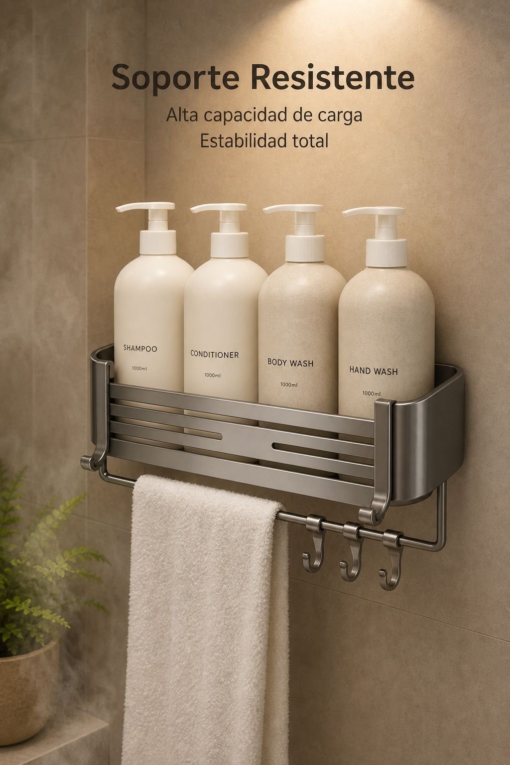 Estante de baño rectangular de instalación sin perforación