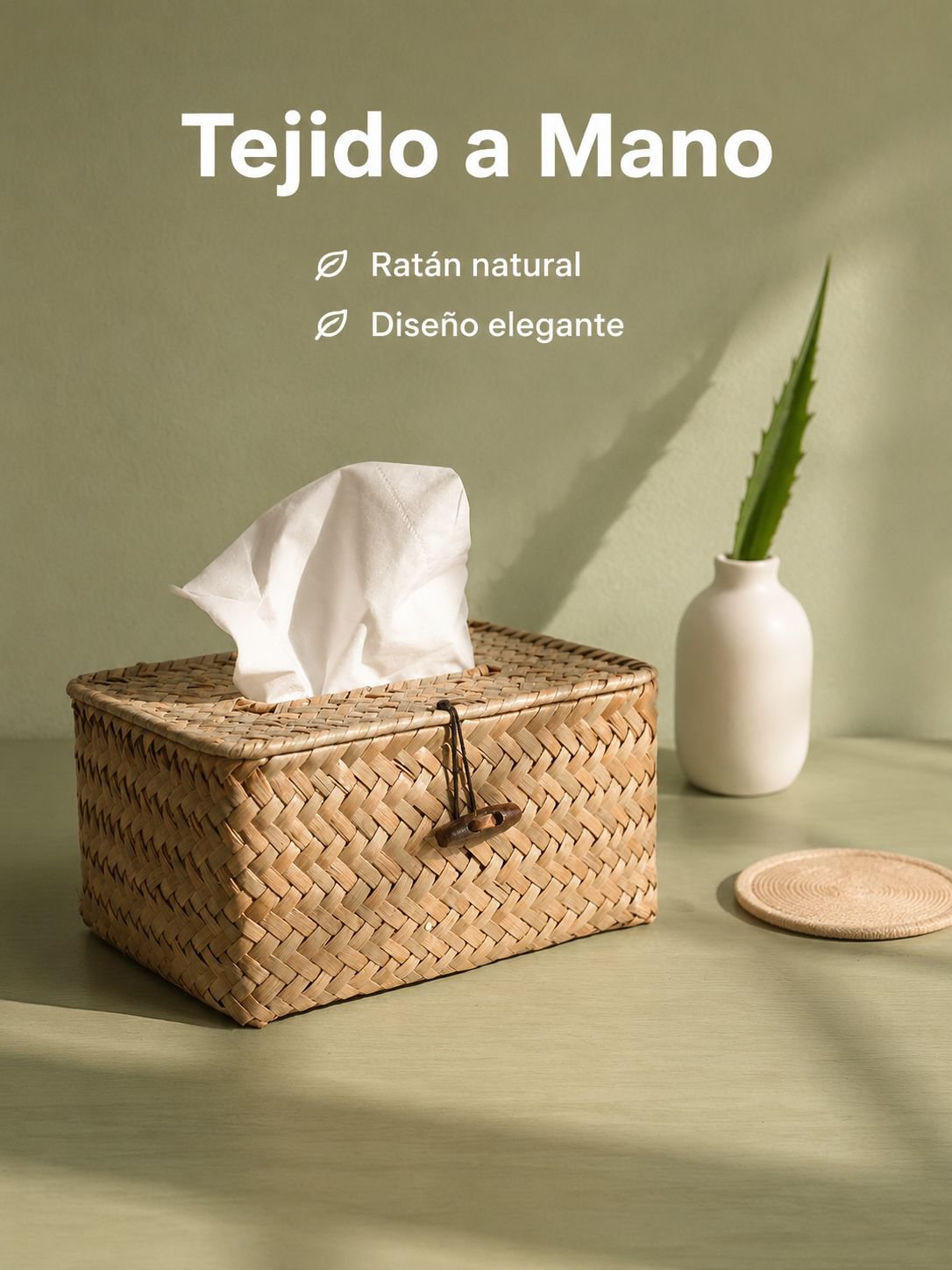 Caja de pañuelos tejida a mano de mimbre multifuncional con organizador de control remoto