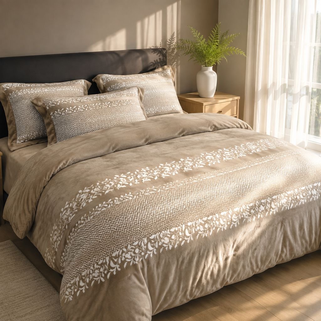 Juego de cama de 4 piezas de terciopelo con diseño de cisne