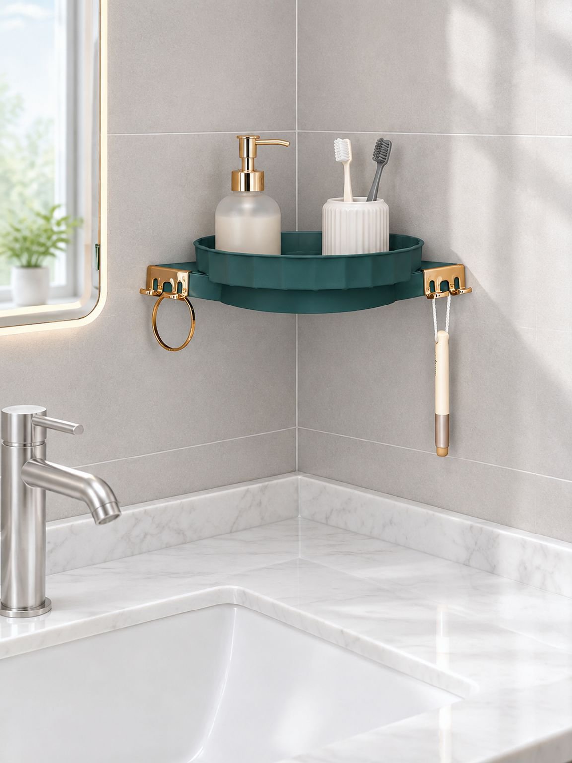Drehbare Ablage ohne Loch Dreieck Badezimmer Ecke wandmontiertes Waschbecken Badezimmer Kosmetikrega