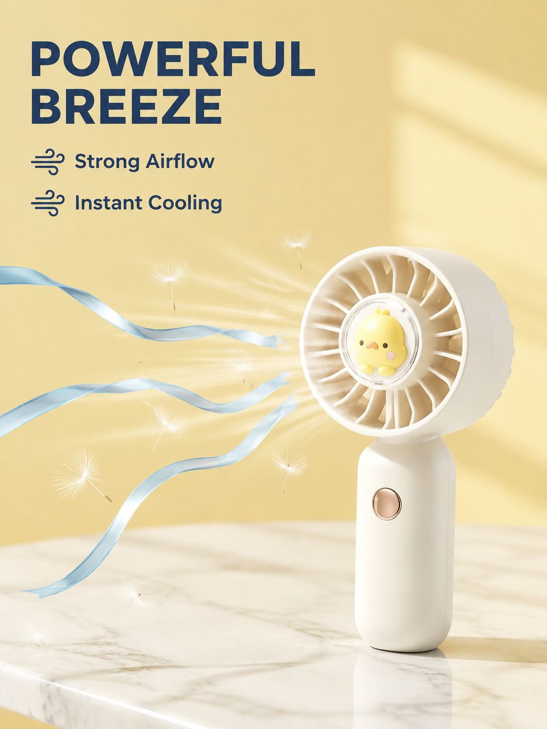 GO's new summer yellow duck USB handheld mini fan is portable, quiet, and rechargeable, perfect for 