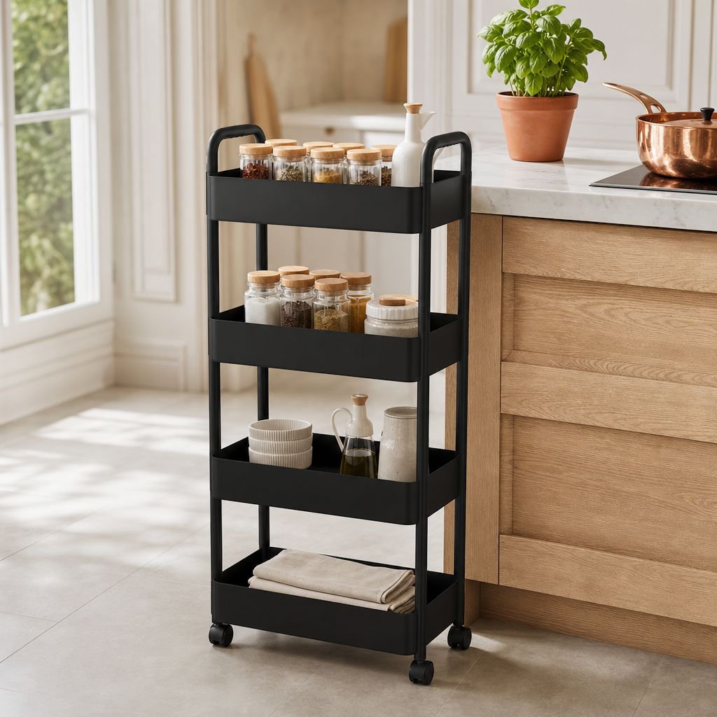 JMY - Chariot de rangement en plastique pour la maison, étagère mobile sur pied