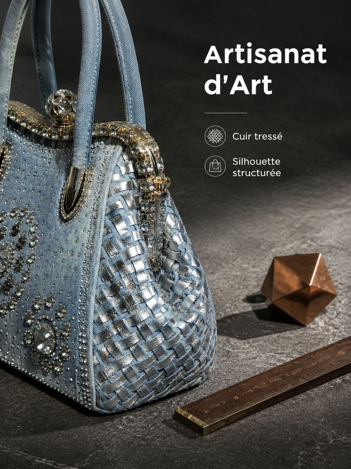 Sac à main en denim avec diamants, nouvelle tendance mode