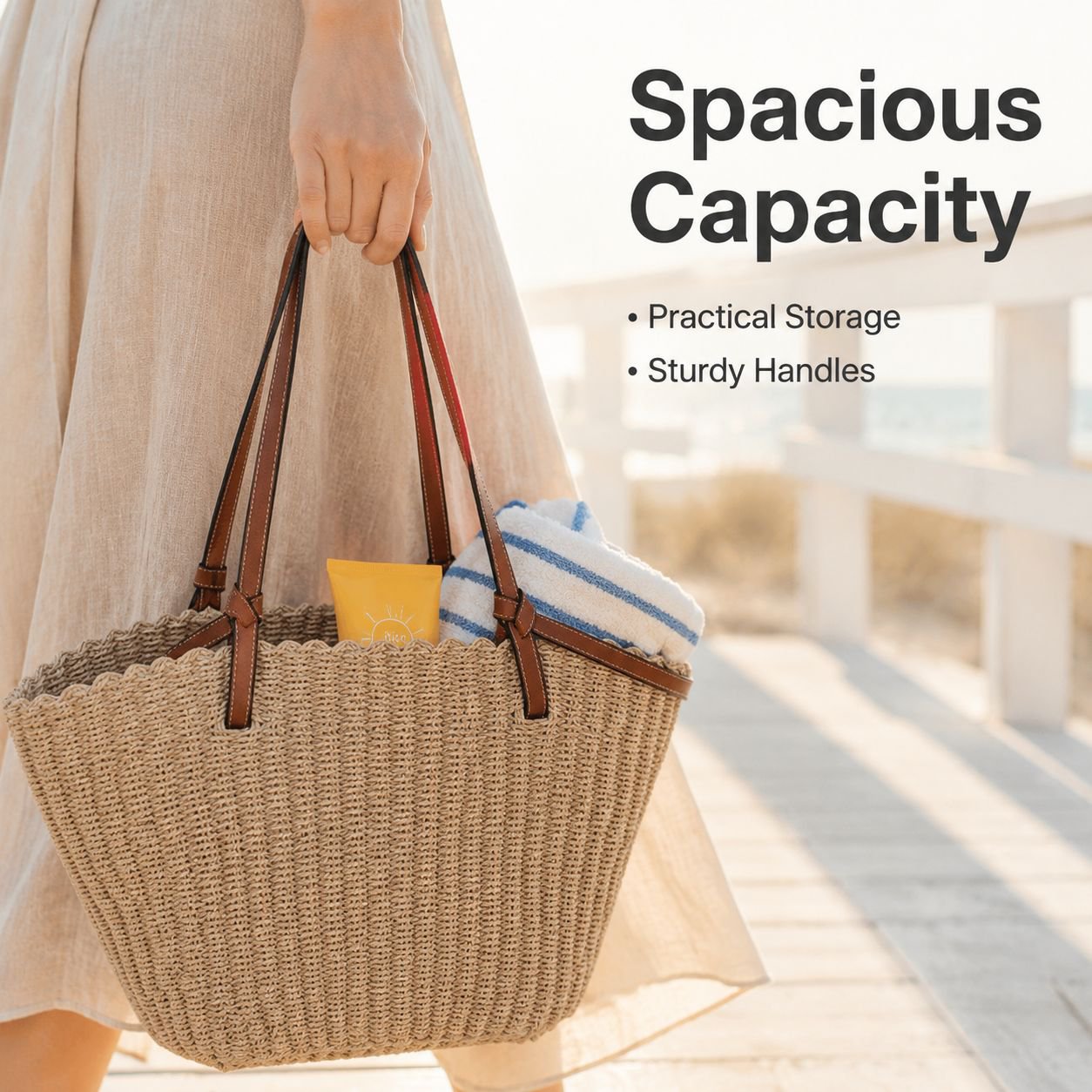 Summer Beach Fashion Straw Hat and Tote Bag Combo