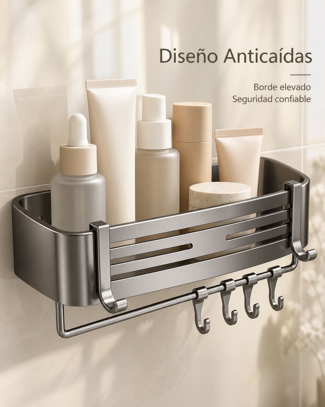 Estante de baño rectangular de instalación sin perforación