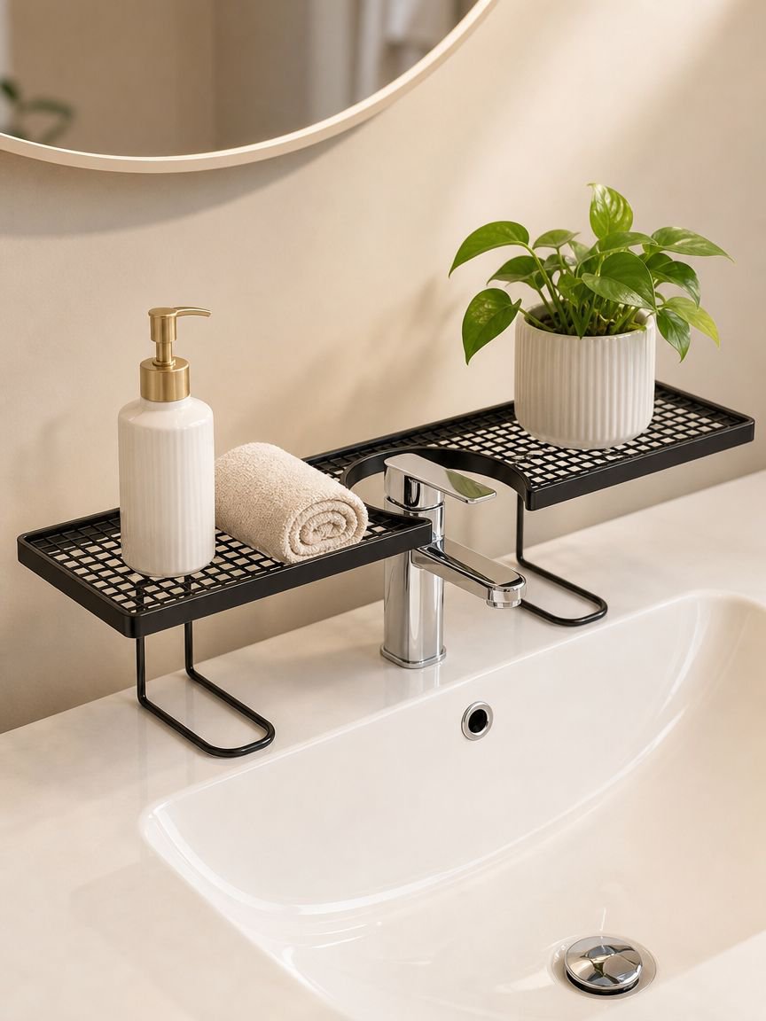 Sophisticated bathroom vanity shelf in a minimalist style