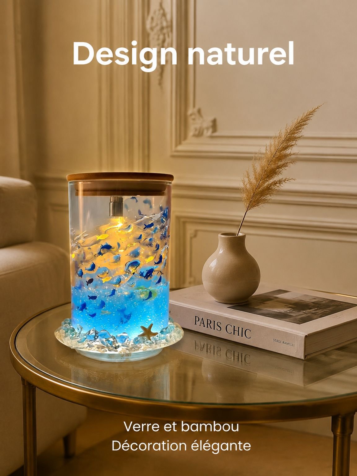 Veilleuse lumineuse apaisante bleue avec petits poissons flottants