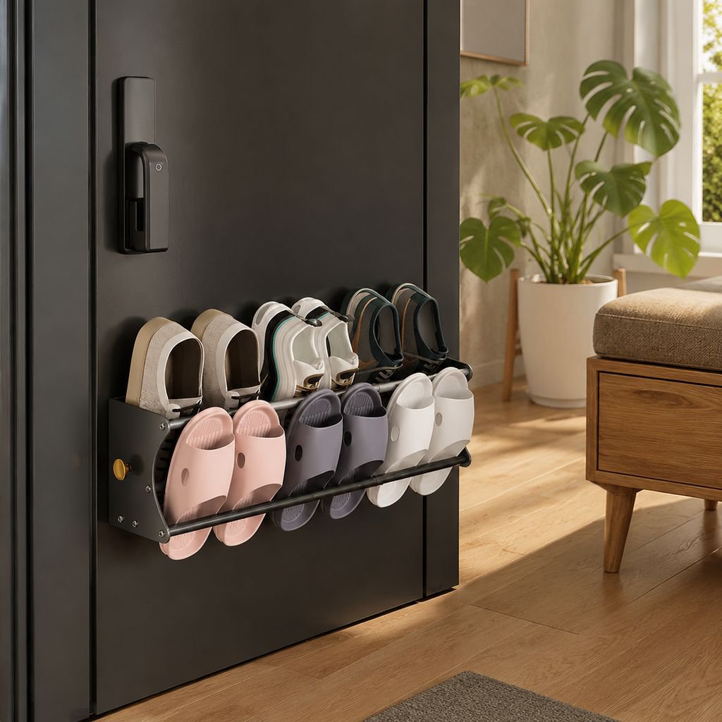 No-Drill Magnetic Slipper Holder, Wall & Door Hanging Bathroom Shoe Storage