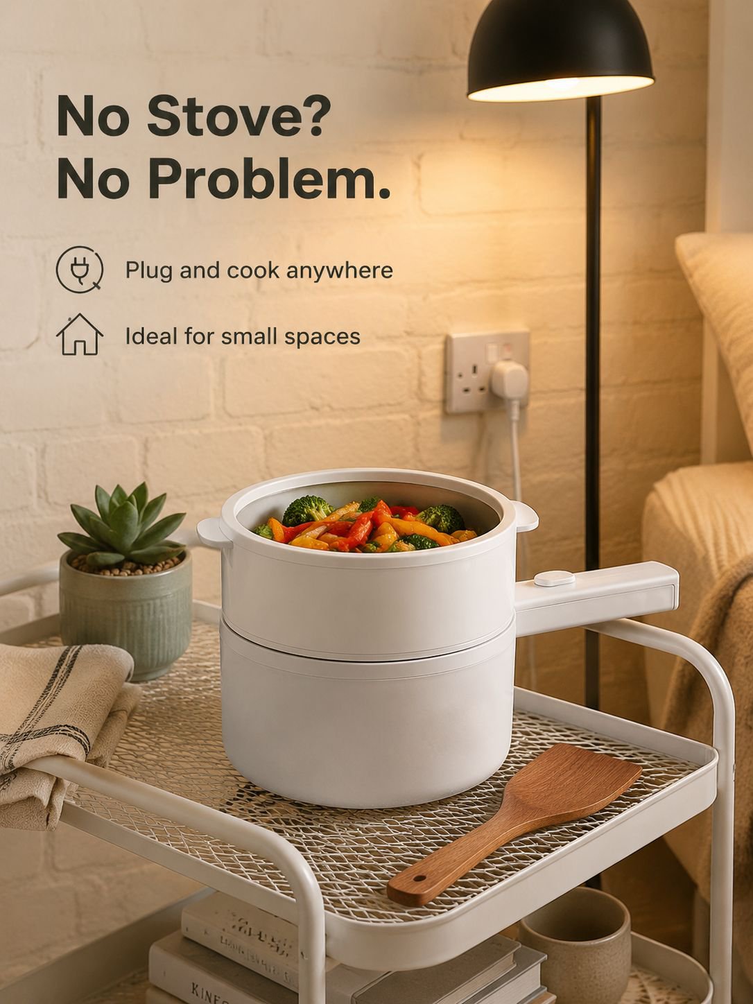 Multifunctional non-stick electric cooking pot with long handle