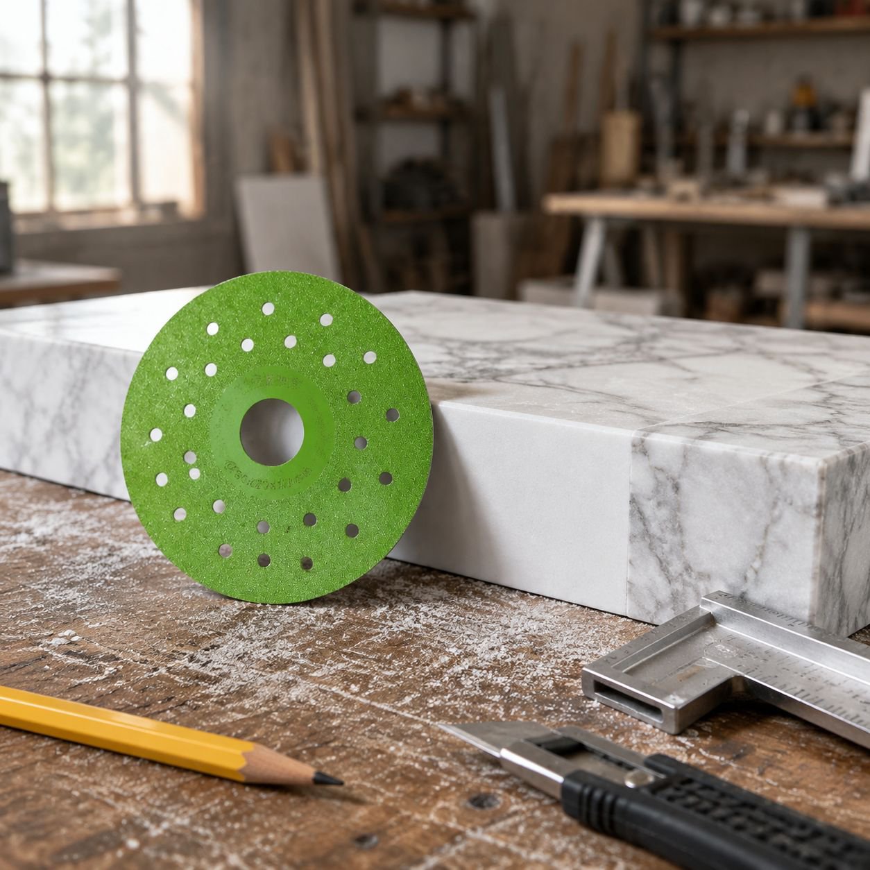 Professional sandstone slab cutting with diamond blade