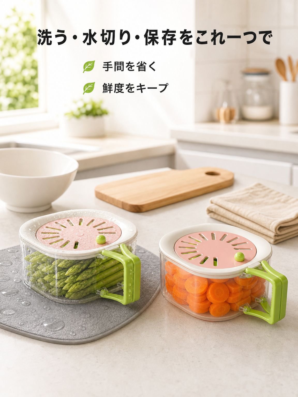 かわいいフルーツバスケット水切り＆鮮度キープ2in1