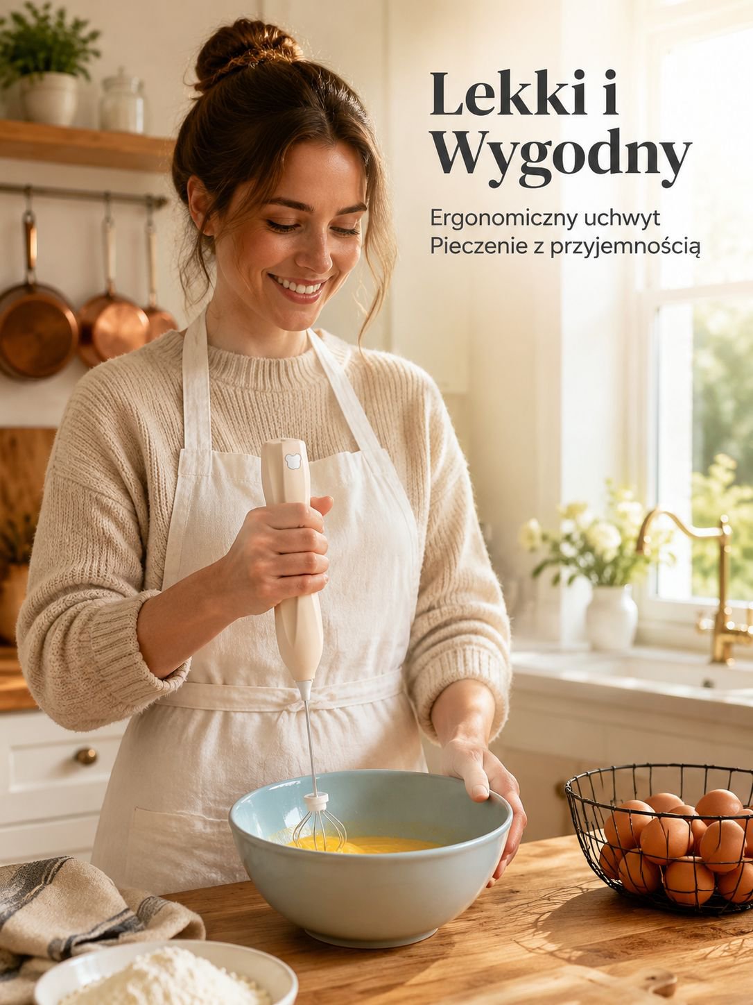 Mikser z podwójną głowicą, szybkie mieszanie, nie brudzi blatu