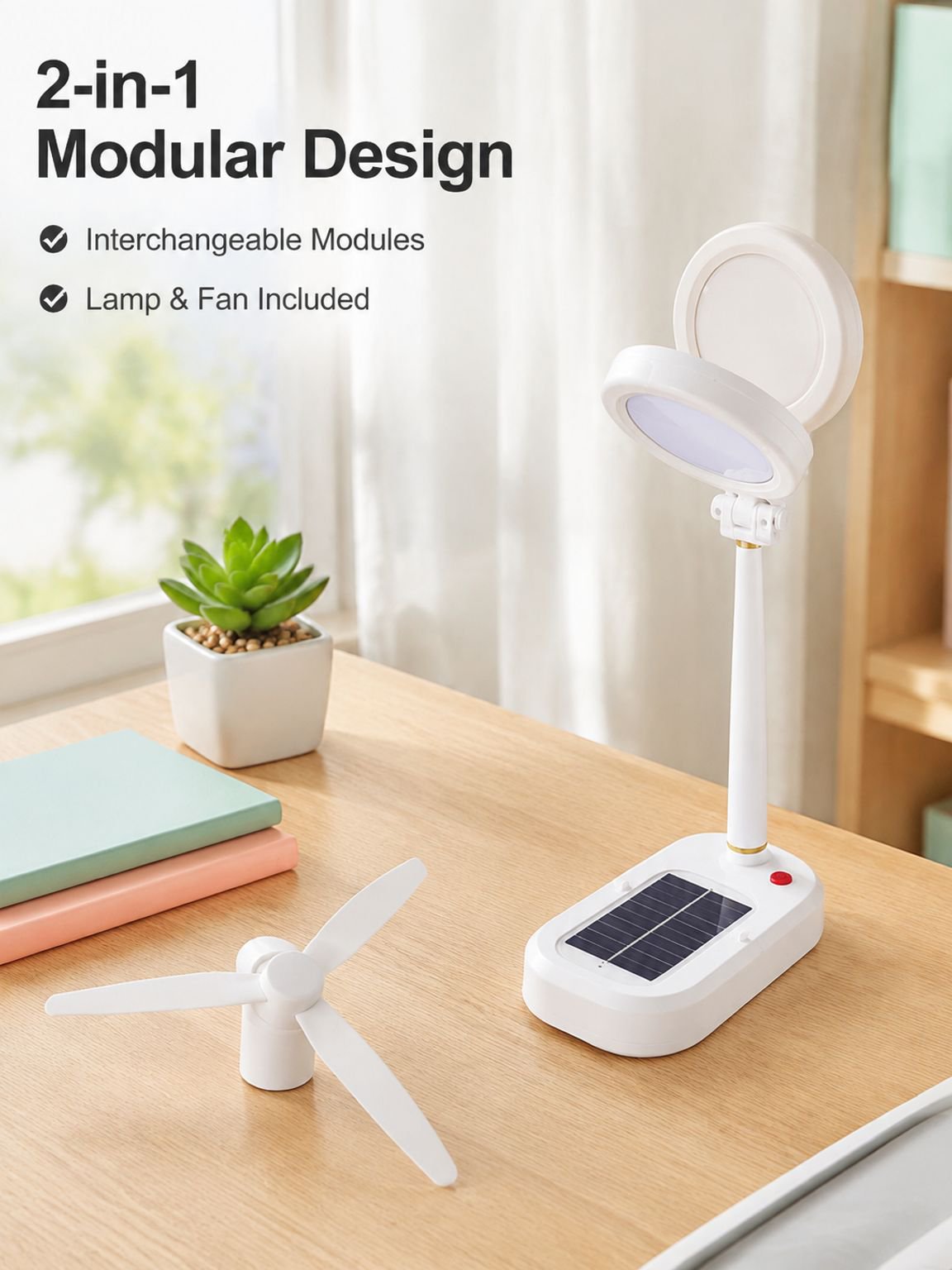 Solar Rechargeable Desk Lamp Study Fan