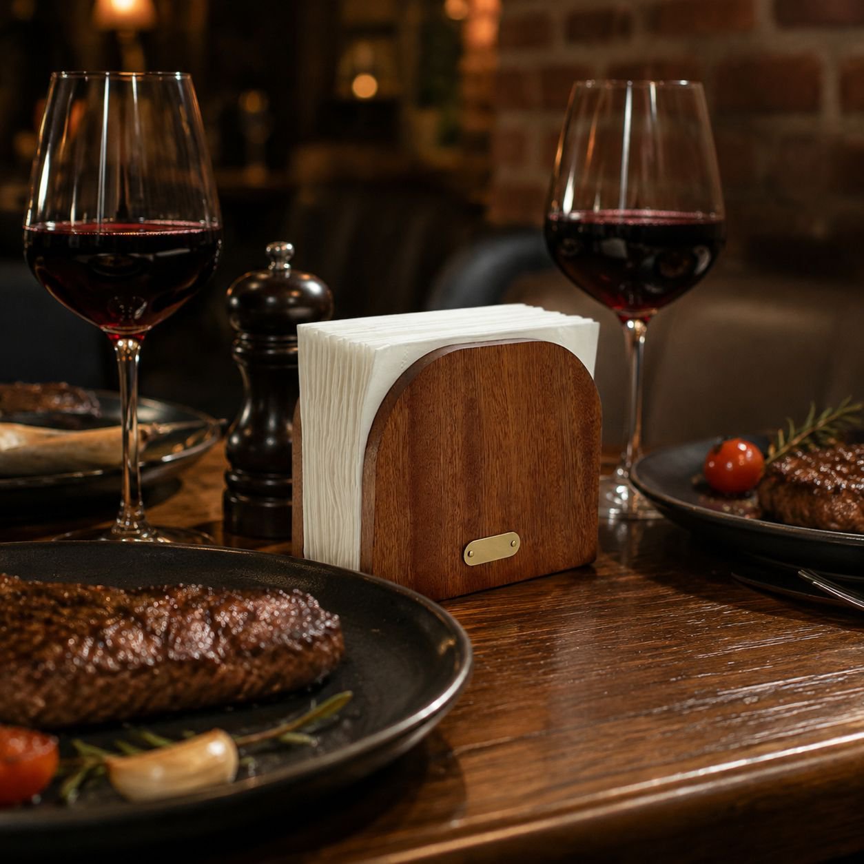 Porta servilletas vertical de madera de sombra roja para mesa de restaurante
