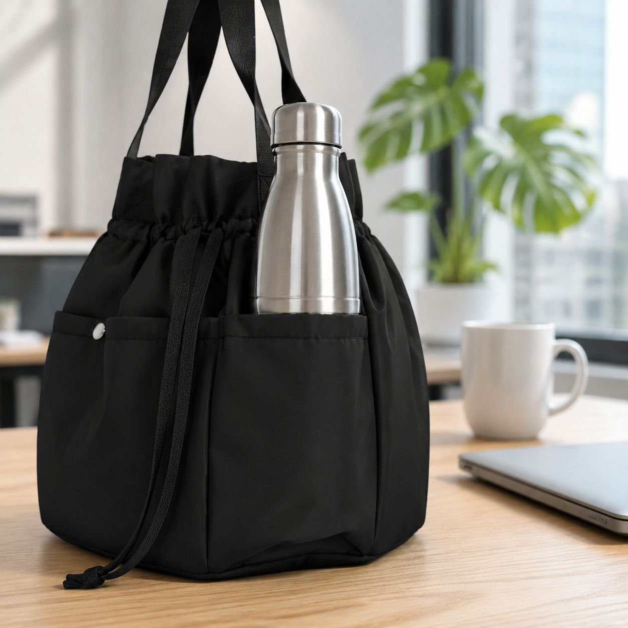 Side view of portable and lightweight lunch tote