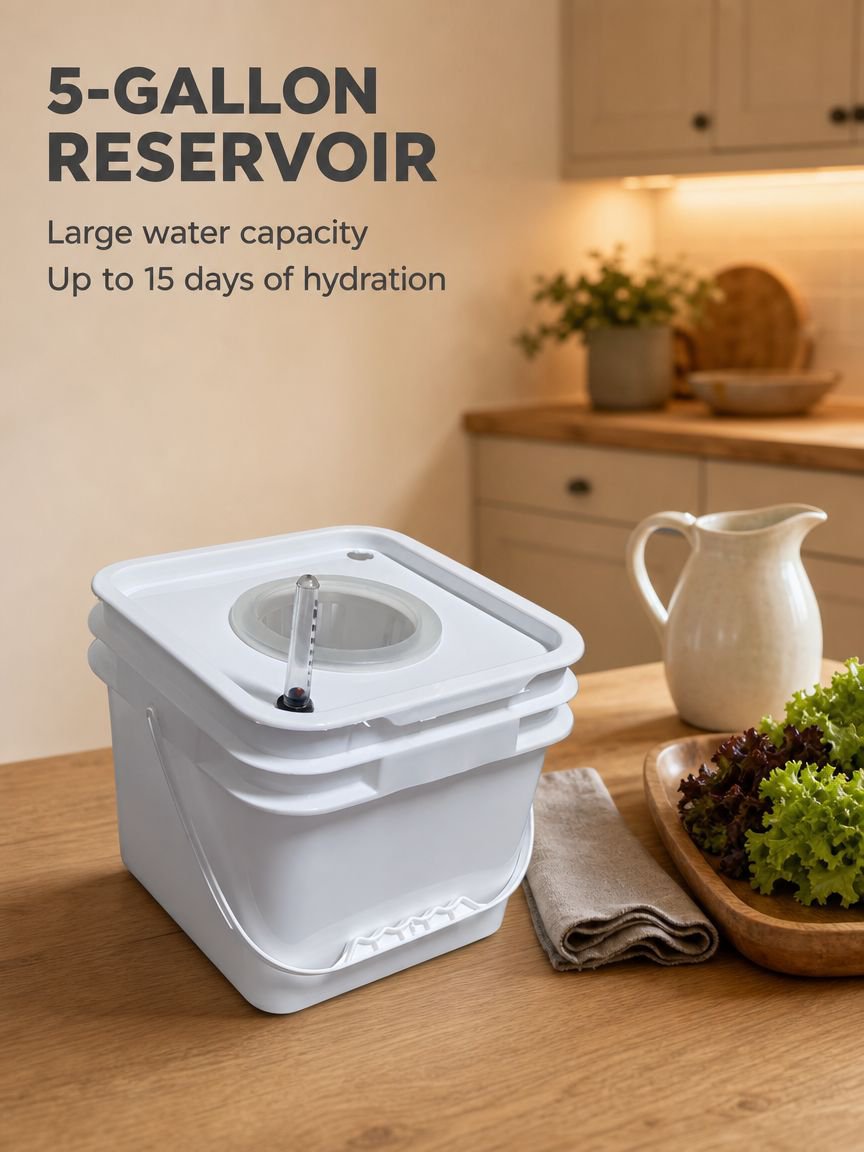 Modern hydroponic tower planter in kitchen setting