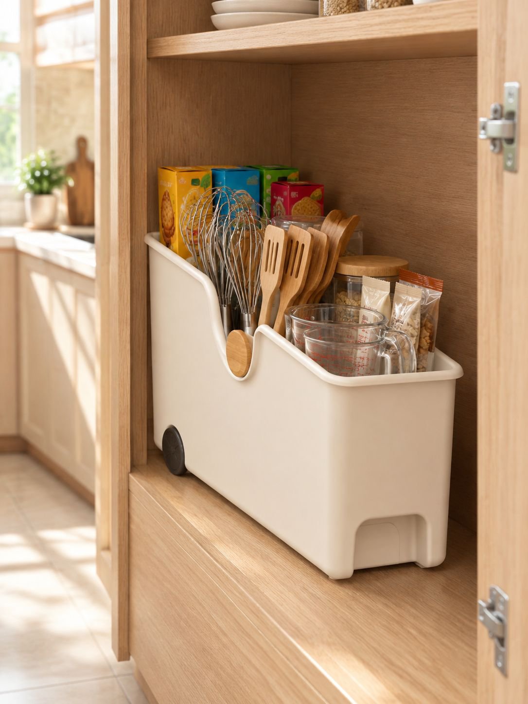 Large capacity Japanese-style pot storage box in kitchen