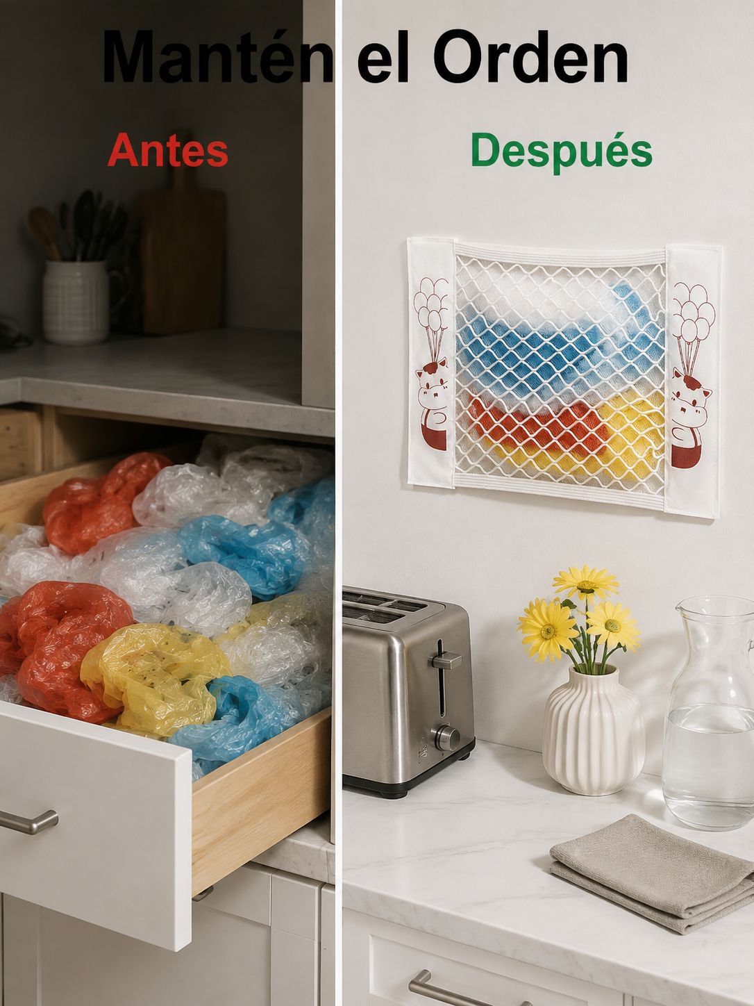Soporte organizador multifuncional de bolsas de basura de plástico para cocina, colgante de pared