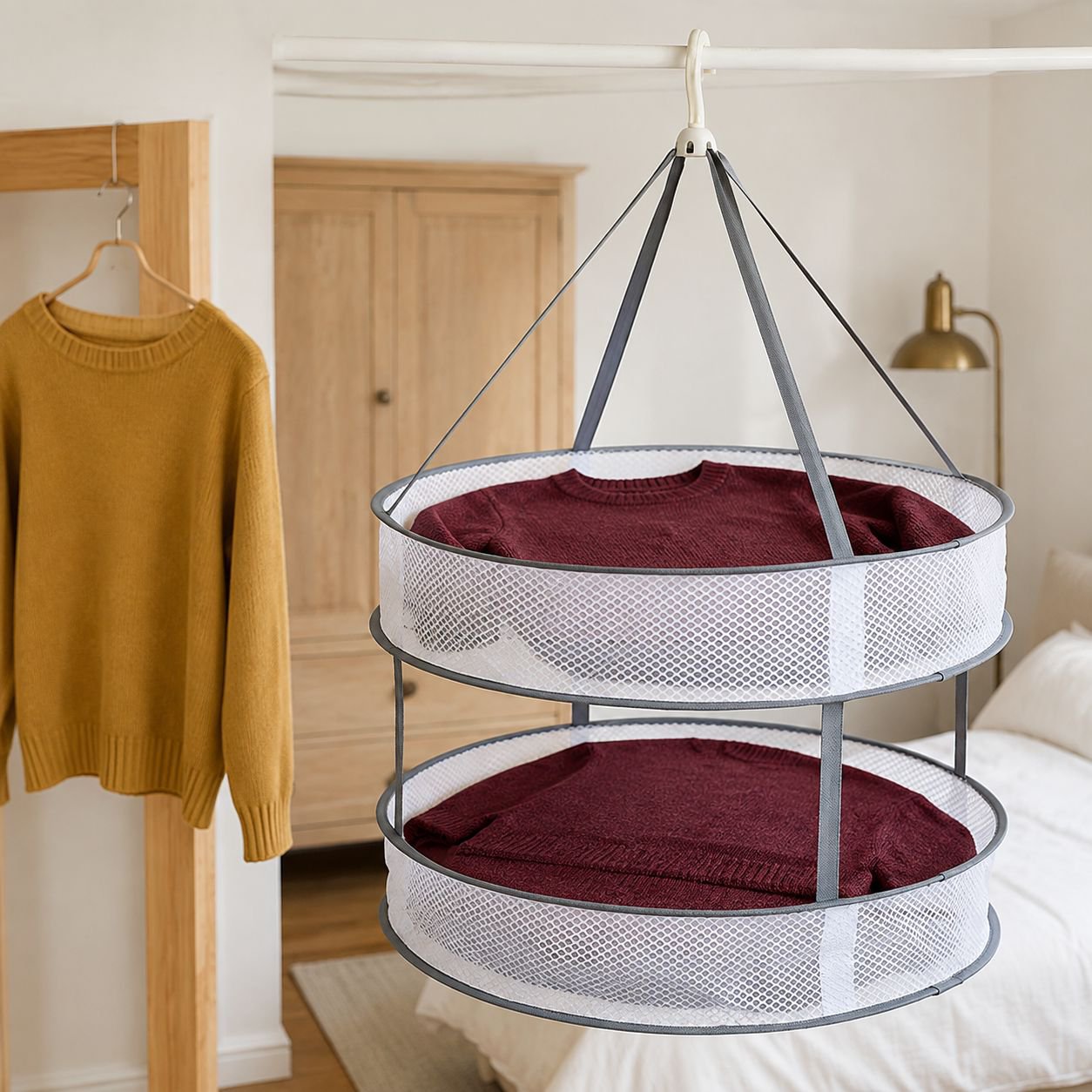 Easy-to-use double-layer drying rack for laundry