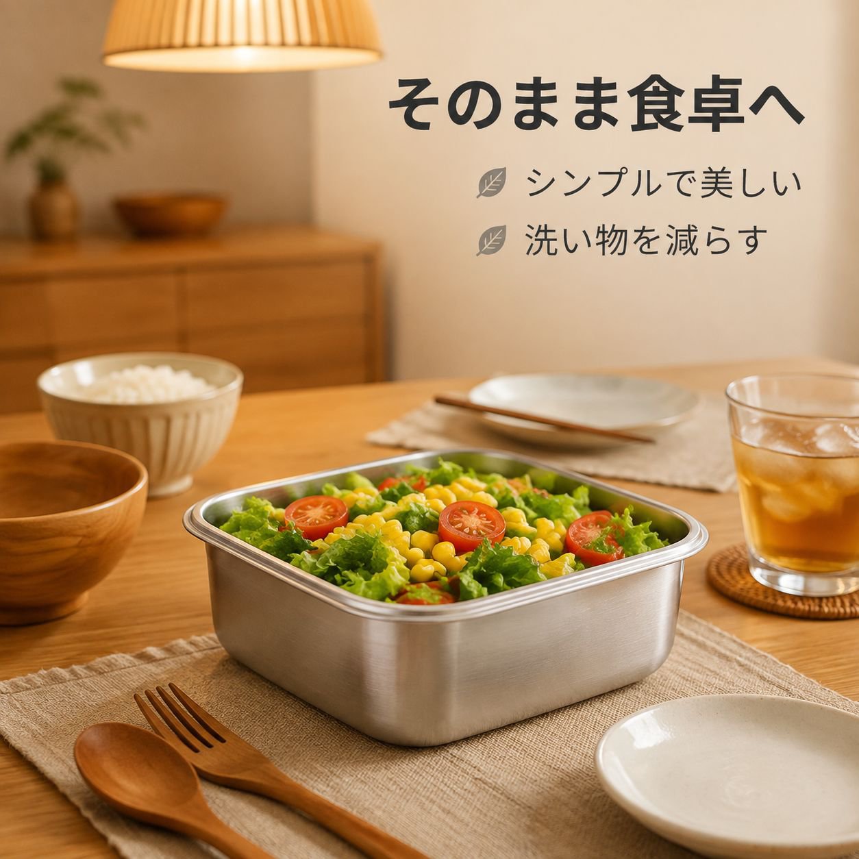 取っ手付きステンレス製食品保存容器