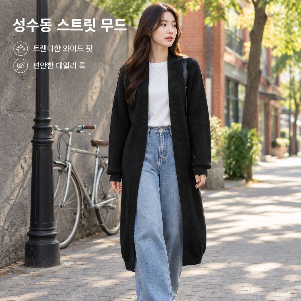 여성용 편안한 스타일의 긴 니트 가디건