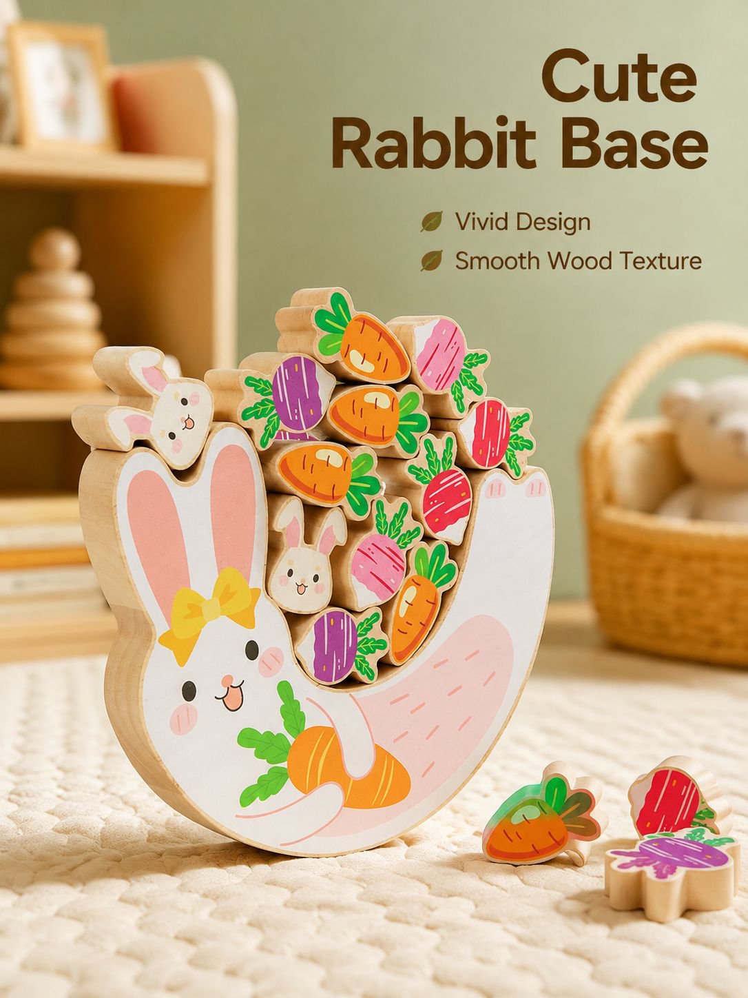 Children's Rabbit Balance Stacking Wooden Blocks Stacking Game, Educational Board Game for Babies an