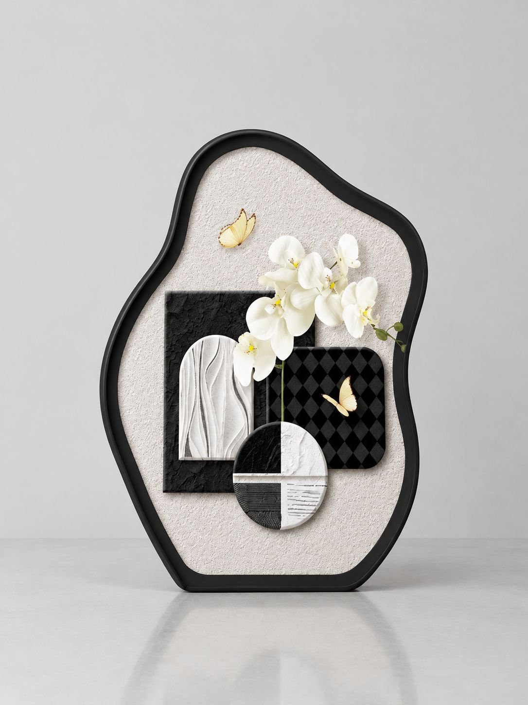 Ambiente relajante con cuadro decorativo de mariposas y orquídeas