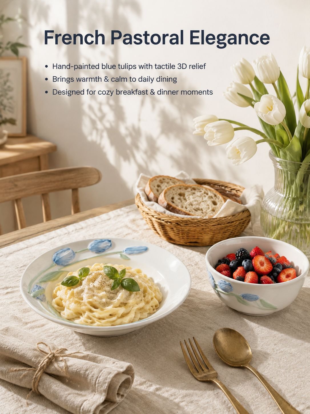 Yujin Fragrant Flower Ceramic Bowl and Plate White Glazed Tableware