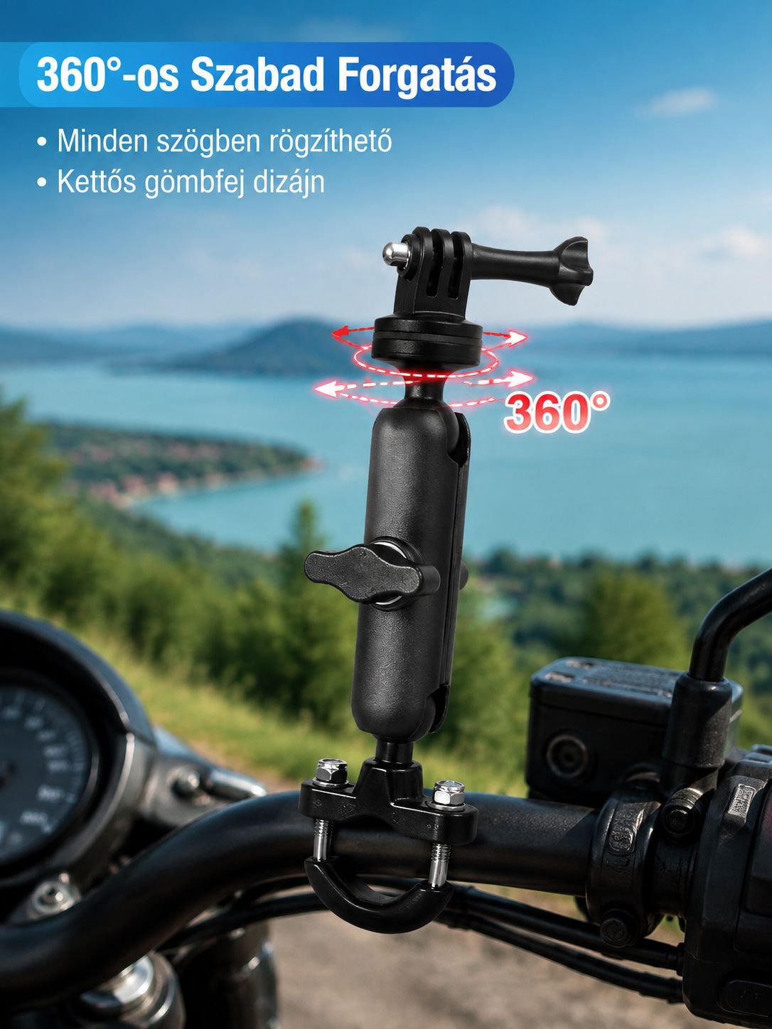 Univerzális kamera tartó motorkerékpárhoz és kerékpárhoz, GoPro/Insta360 sportkamera kiegészítő
