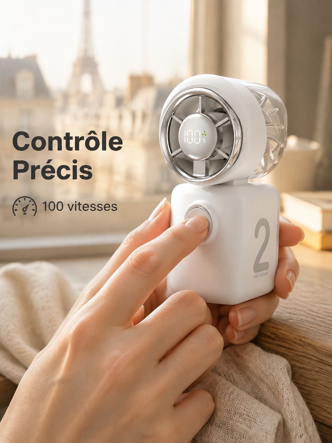 Ventilateur de poche mini , rechargeable, portable pour la maison et le bureau, 100 vitesses