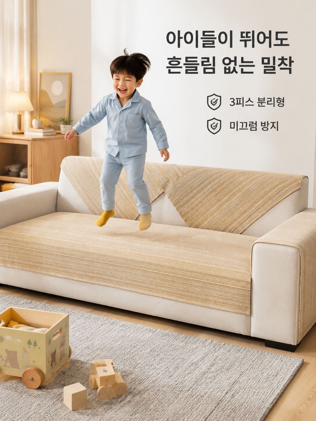내구성 좋은 면마 3인 소파 패드커버 세트