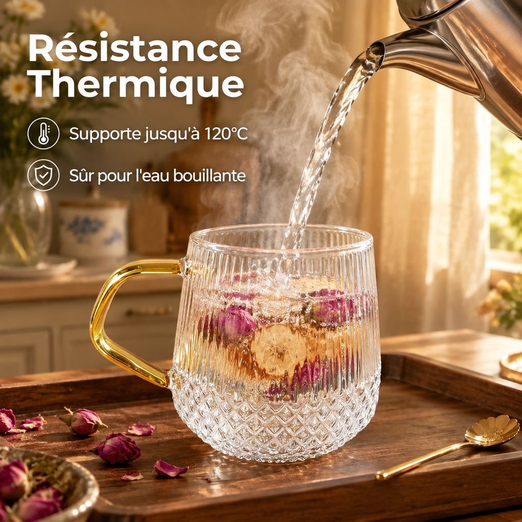 Mug en verre rayé pour boissons chaudes ou froides
