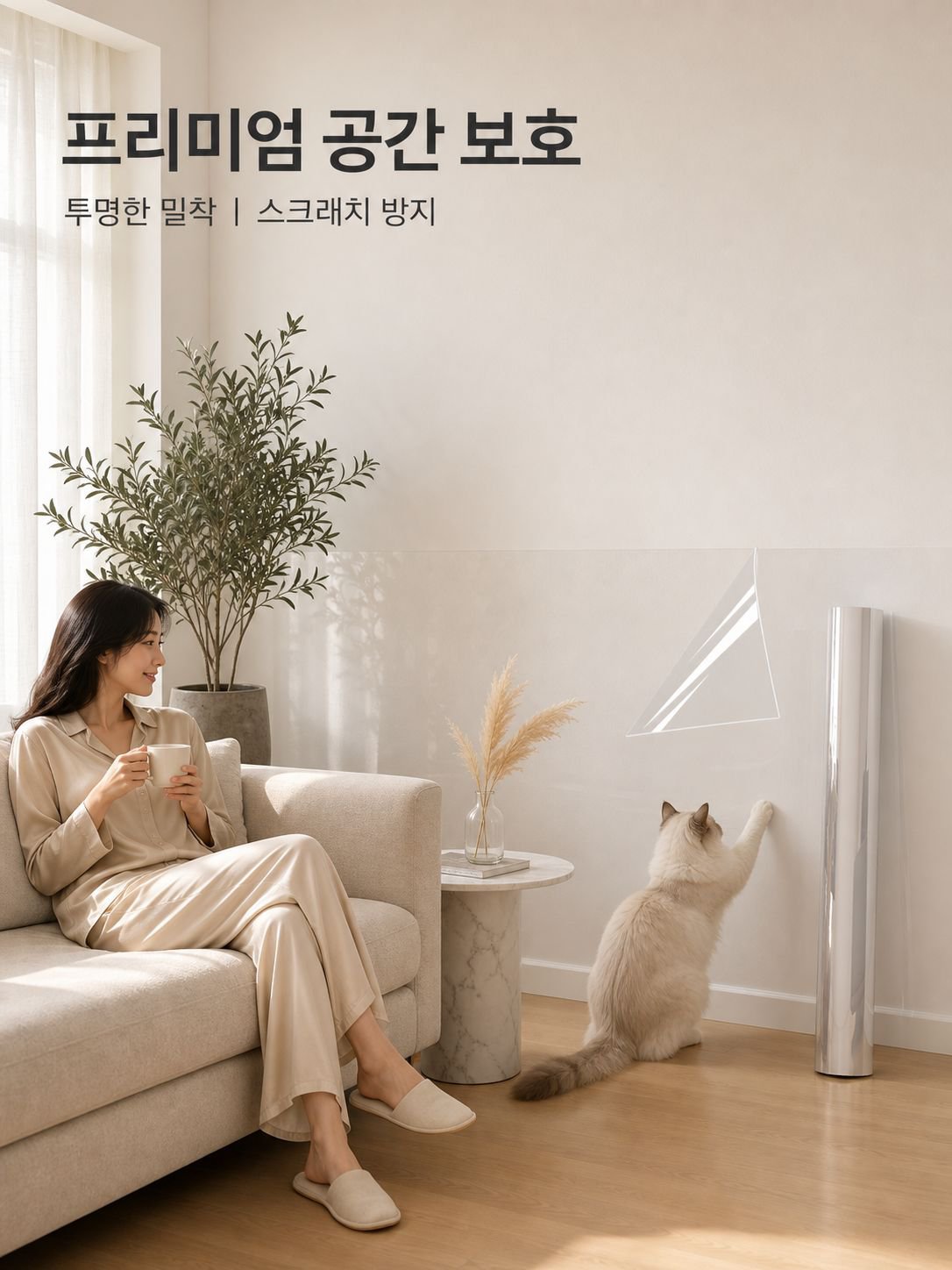 정전기 흡착 무접착 벽면 보호 필름